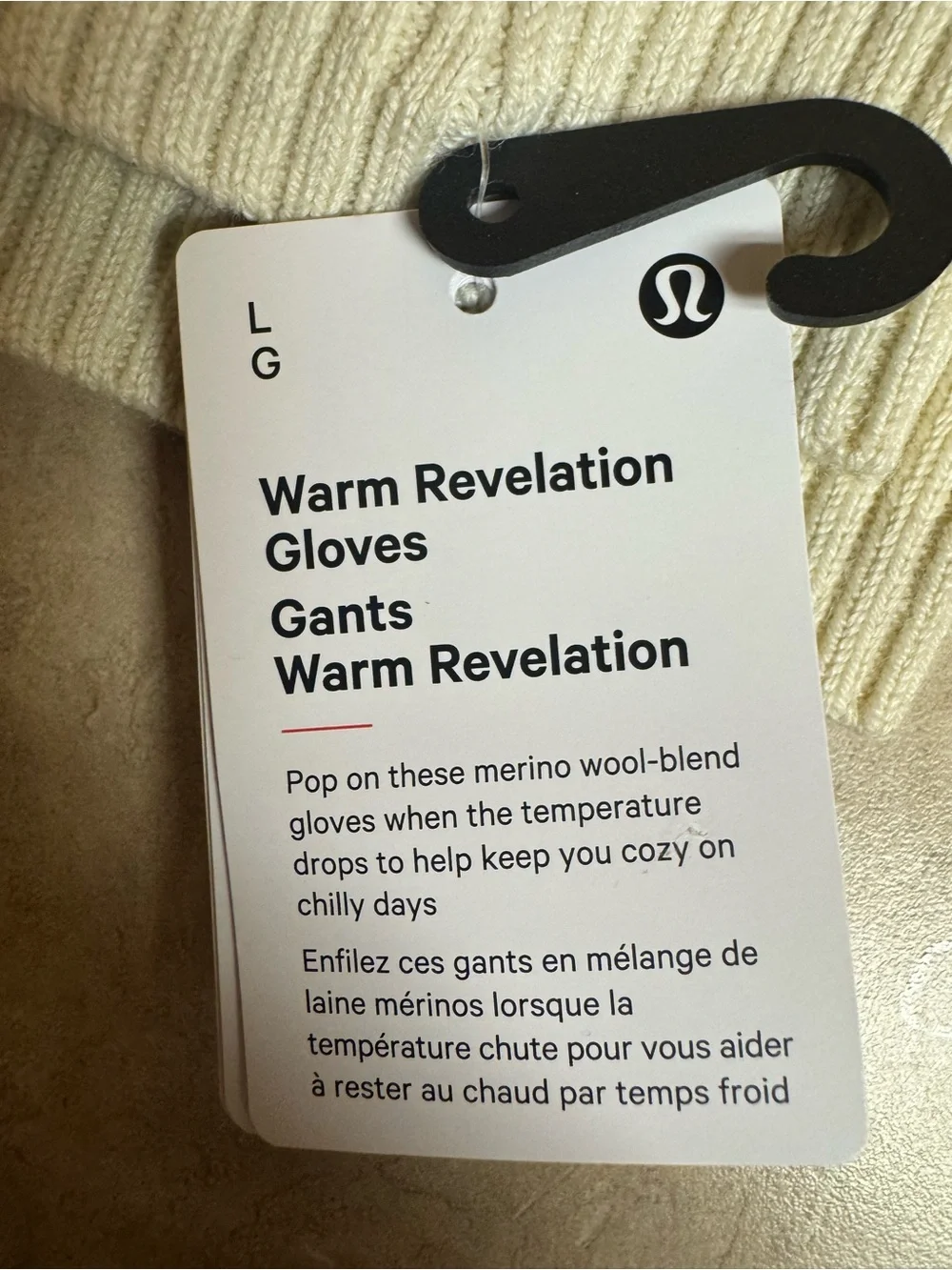 Lululemon Warm Revelation Merino Wool Gloves Cream Gray L NWT